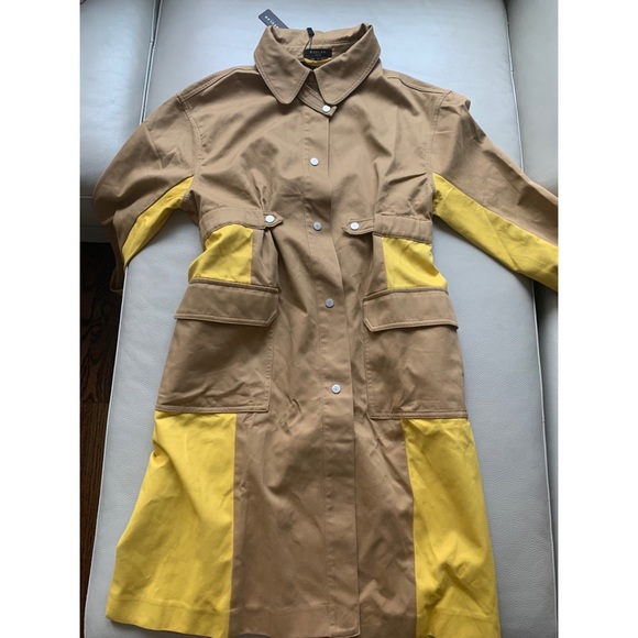 NWT Super Chic trench coat khaki w/yellow SZ L - Picture 2 of 9